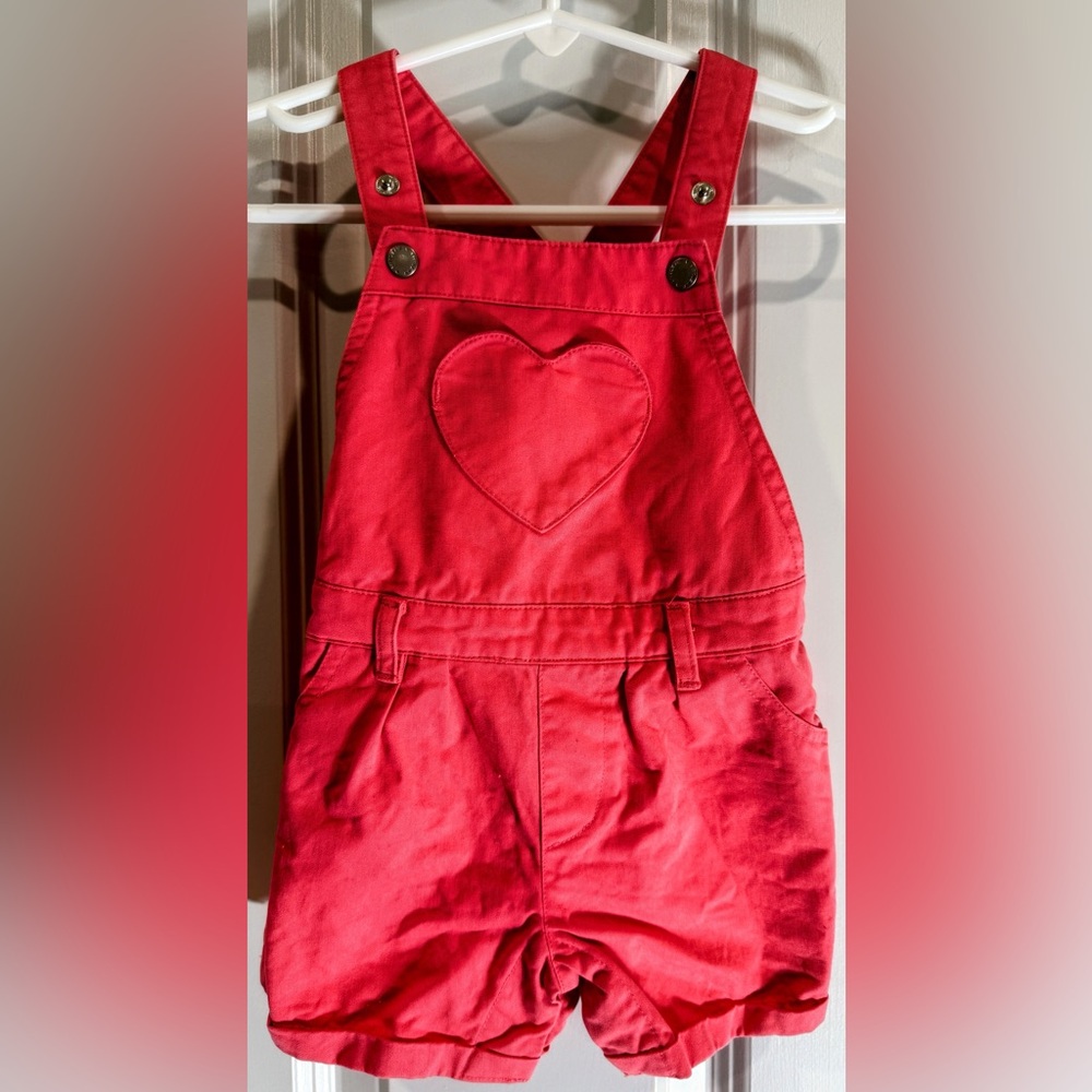 LittleMe OshKosh B'Gosh Baby Denim Pink Jean Overalls Heart shaped pocket 12m